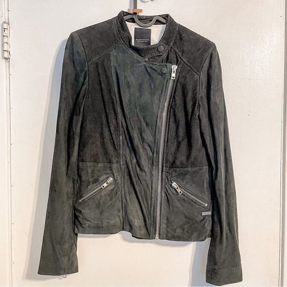 Scotch and Soda Goat Suede Perforated Leather Jacket Black S - Picture 7 of 8